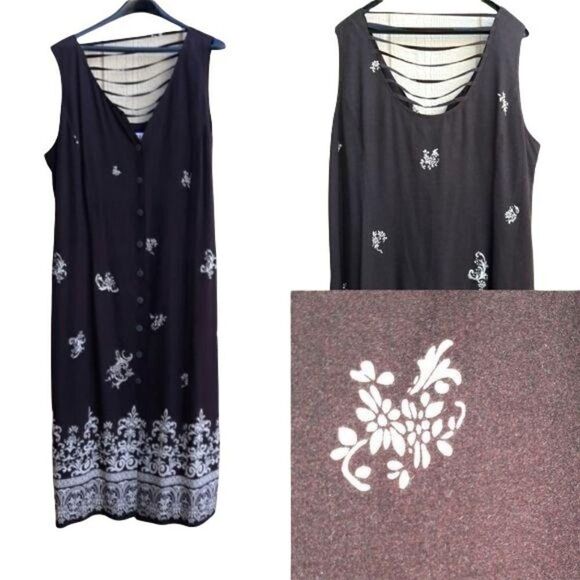 Vtg R&K Sleeveless V-neck Button Front Maxi Dress Bandana Print Brown Sz 20W - Picture 2 of 11